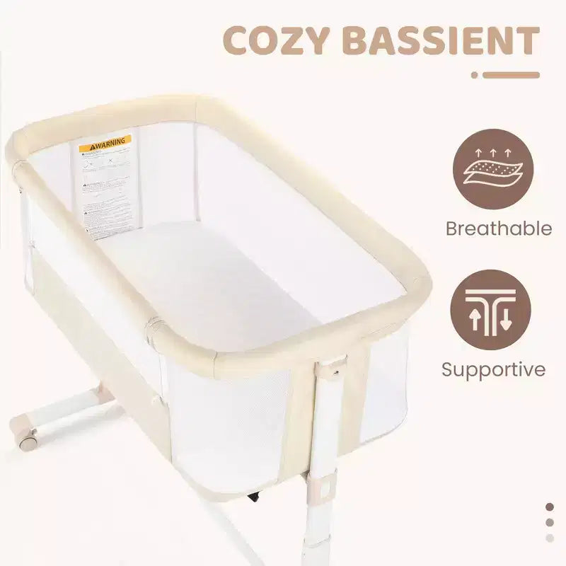 Baby Bassinet with Wheels â€?Beige / Gray / Pink, Bedside Sleeper, for 1 Baby