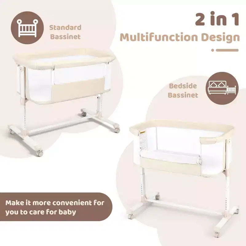 Baby Bassinet with Wheels â€?Beige / Gray / Pink, Bedside Sleeper, for 1 Baby