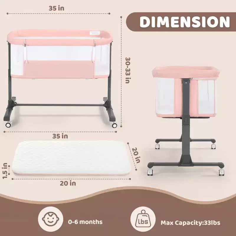 Baby Bassinet with Wheels â€?Beige / Gray / Pink, Bedside Sleeper, for 1 Baby