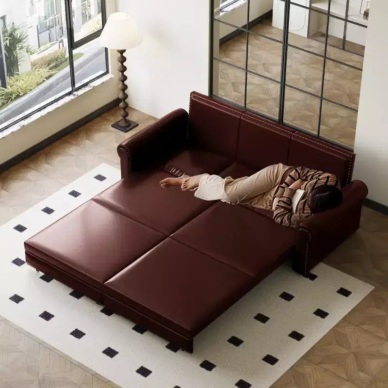 GDFStudio Mary Multi-Functional 93.7 Faux Leather Convertible King Size Sofa Bed with Nailhead Trim