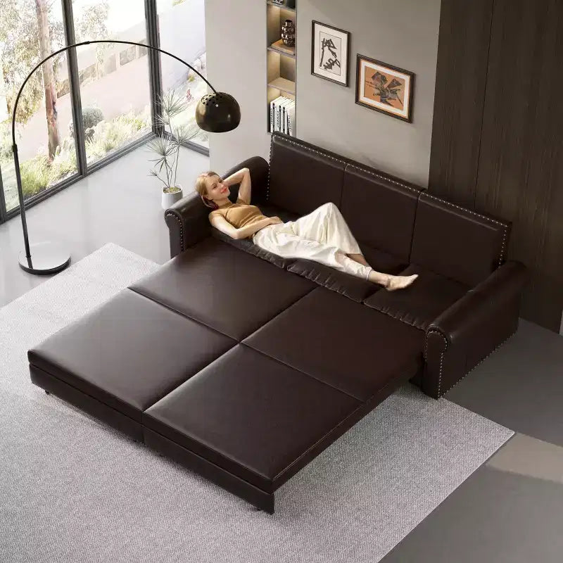 GDFStudio Mary Multi-Functional 93.7 Faux Leather Convertible King Size Sofa Bed with Nailhead Trim
