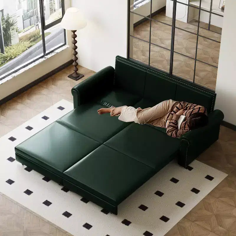 GDFStudio Mary Multi-Functional 93.7 Faux Leather Convertible King Size Sofa Bed with Nailhead Trim