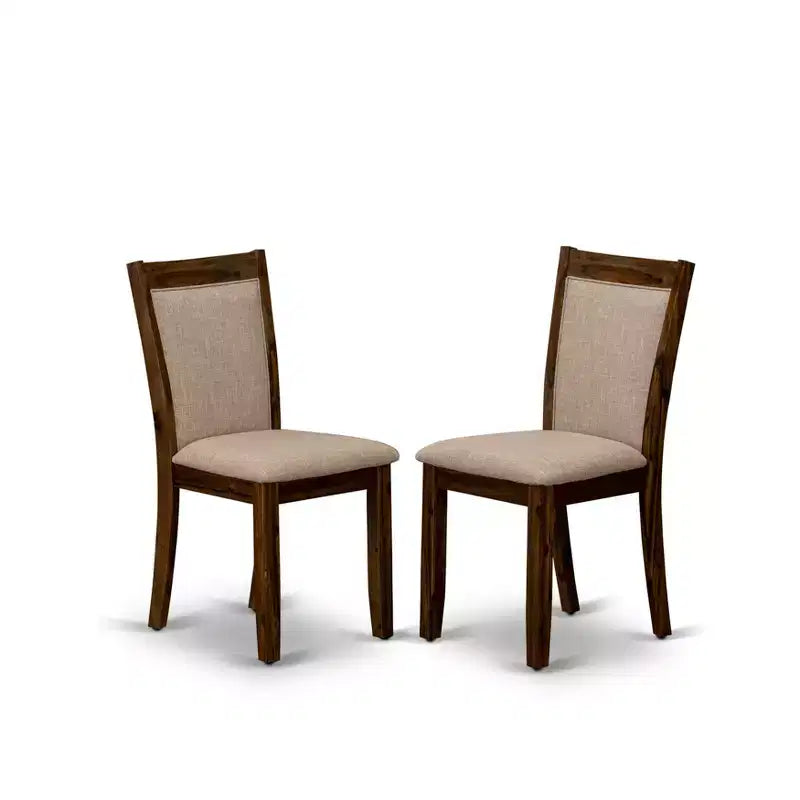 HomeStock Round Dining Table Set Antique Walnut Linen Chairs