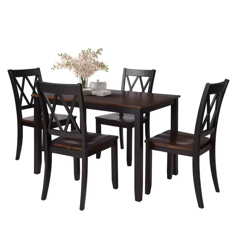 Clihome 5-Piece Dining Table Set,Wood Home Kitchen Table and High-Back Chairs Dining Set
