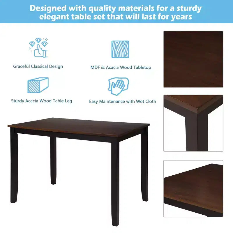 Clihome 5-Piece Dining Table Set,Wood Home Kitchen Table and High-Back Chairs Dining Set