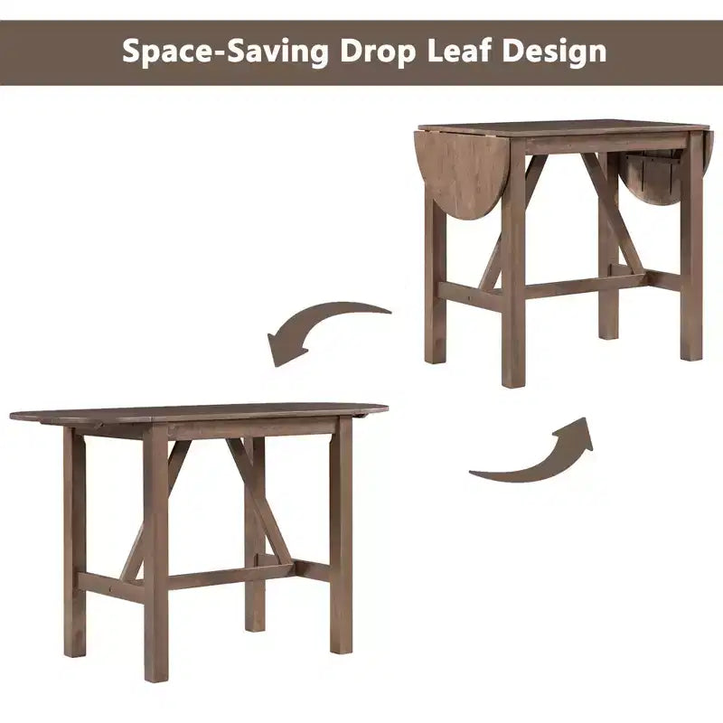 Clihome 3-Piece Drop Leaf Dining Table Set,Extendable Half-Round Design with Farmhouse Chairs,for Small Space, Rustic Style