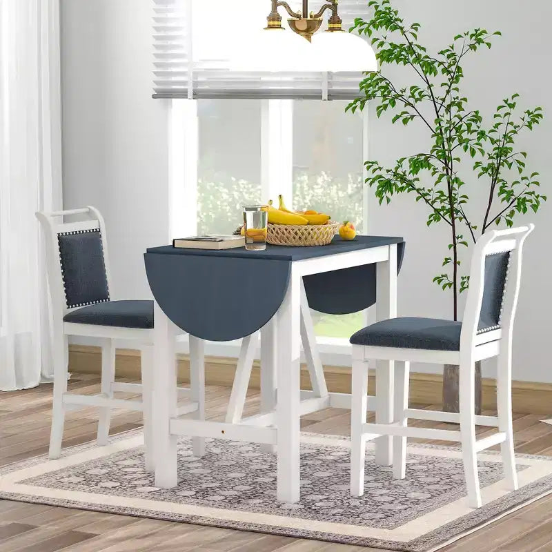 Clihome 3-Piece Drop Leaf Dining Table Set,Extendable Half-Round Design with Farmhouse Chairs,for Small Space, Rustic Style