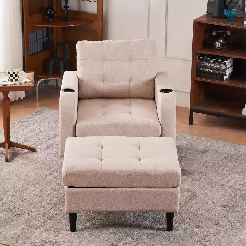 GDFStudio Brooke Modern Upholstered Tufted Armchair and Storage Ottoman Set