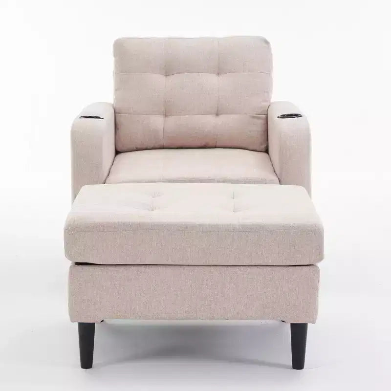 GDFStudio Brooke Modern Upholstered Tufted Armchair and Storage Ottoman Set
