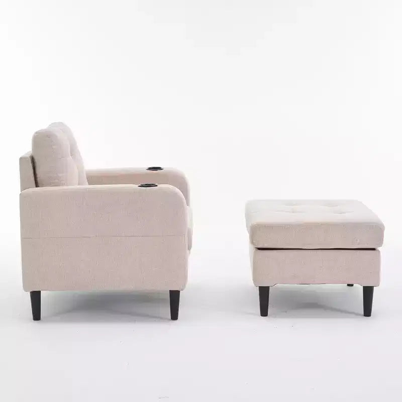 GDFStudio Brooke Modern Upholstered Tufted Armchair and Storage Ottoman Set