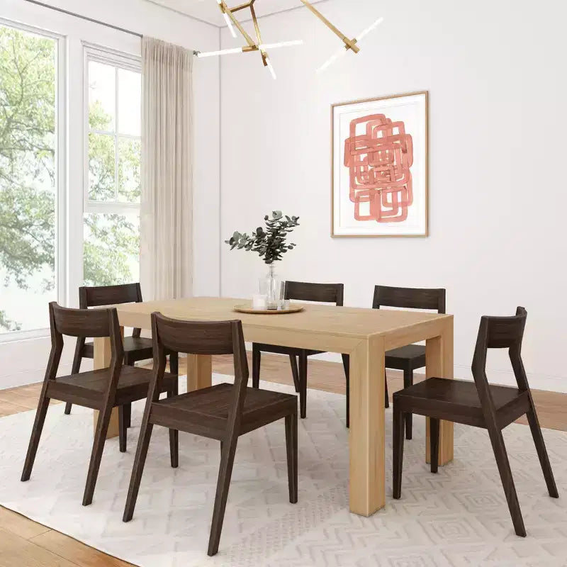 Plank+Beam 72 Modern Solid Wood Dining Table Set, + 6 Chairs Walnut