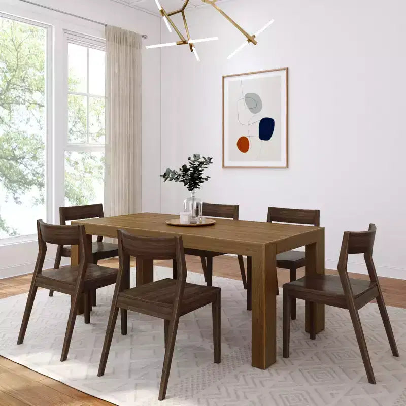 Plank+Beam 72 Modern Solid Wood Dining Table Set, + 6 Chairs Walnut
