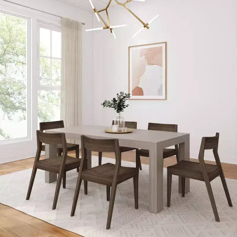 Plank+Beam 72 Modern Solid Wood Dining Table Set, + 6 Chairs Walnut
