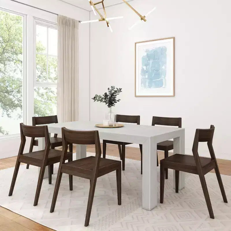 Plank+Beam 72 Modern Solid Wood Dining Table Set, + 6 Chairs Walnut