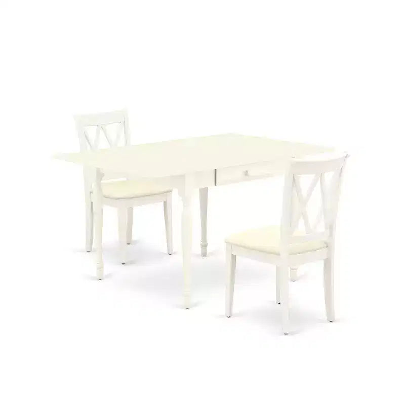 HomeStock 3-Piece Linen White Finish Solid Wood Top with Dropleaf Dining Table Set