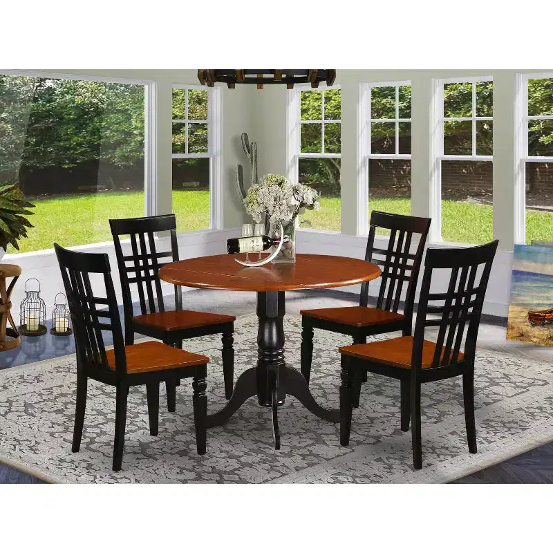 Round Dining Table Set - 5 Piece Kitchen Dinette Set with Chairs - 42 Inch Table, Black & Cherry Finish