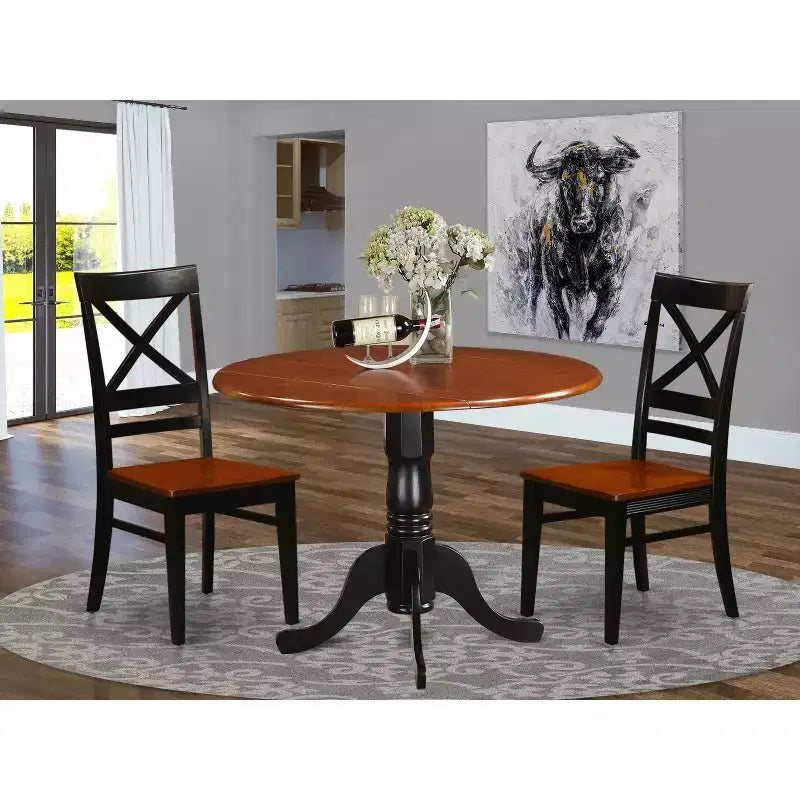 Round Dining Table Set - 3 Piece Kitchen Table & Chair Set, 42 Inch, Black Cherry Finish