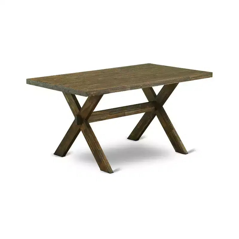 HomeStock 5-Piece Rectangle Distressed Jacobean Finish Solid Wood Top Dining Table with 4-Parson Chair
