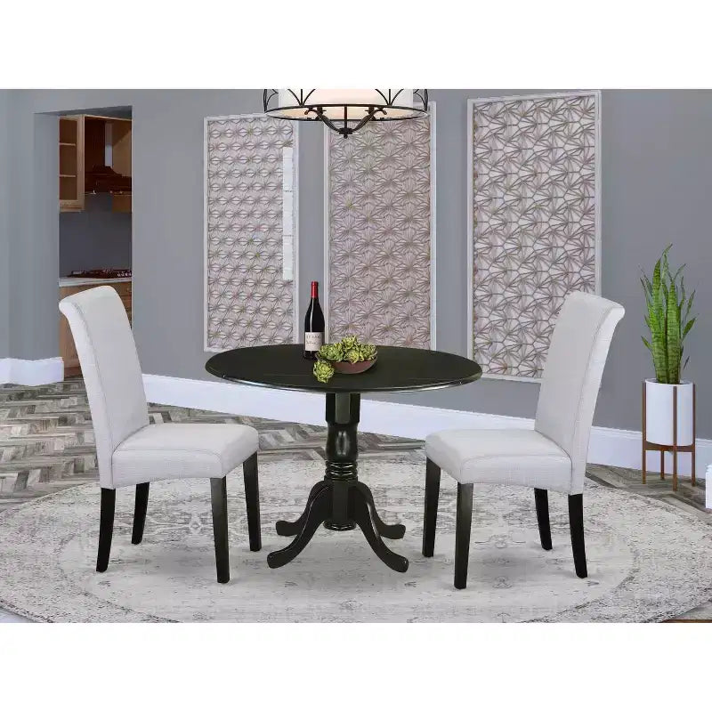 Kitchen Table Set 3 Piece Round Dining Table & Chairs Nordic Modern Design 42 Inch