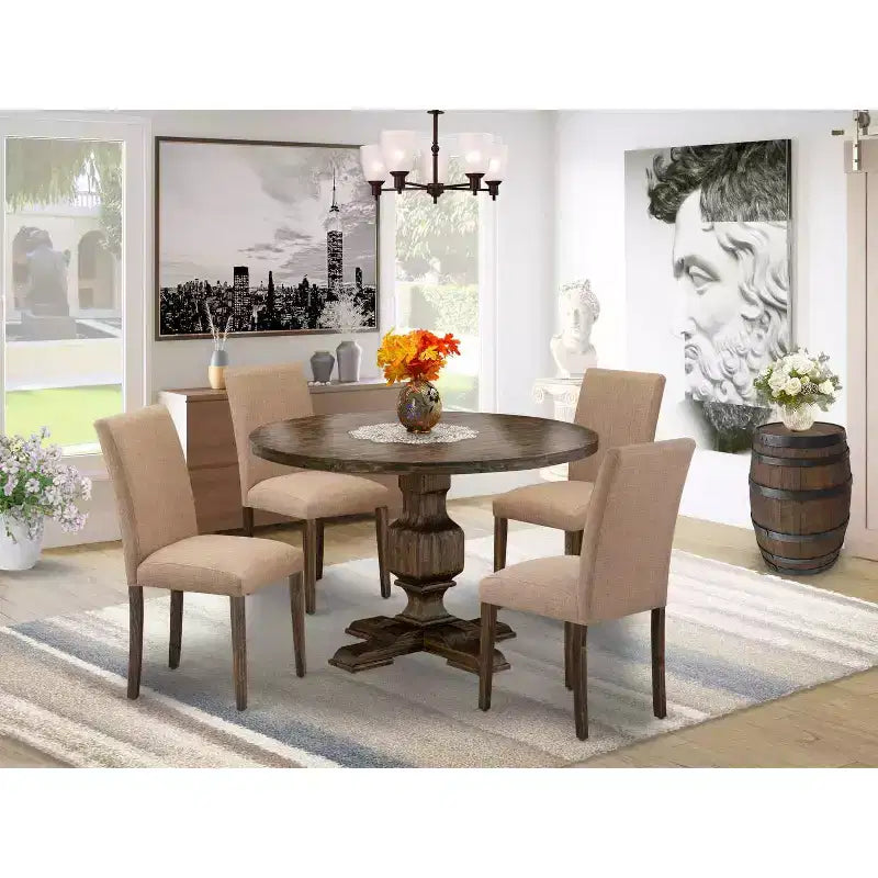 HomeStock 3-Piece Distressed Jacobean Finish Solid Wood Top Dining Table with 2 Chairs