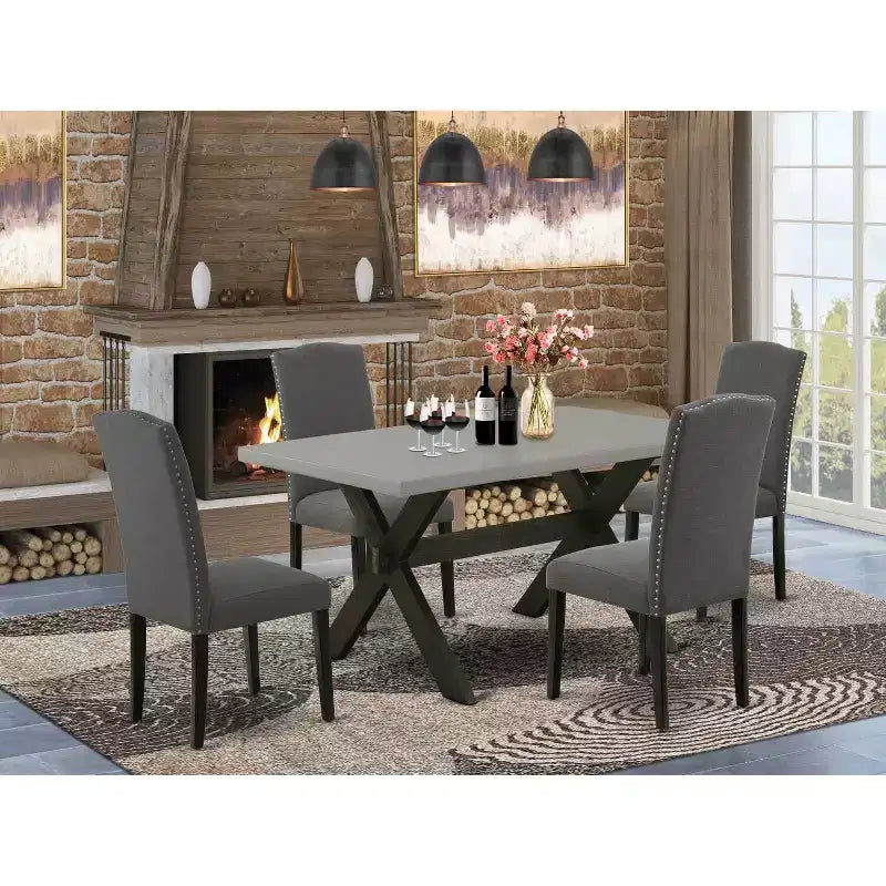 5-Piece Rectangle Natural Oak Finish Solid Wood Top Dining table with 4 Chairs with
