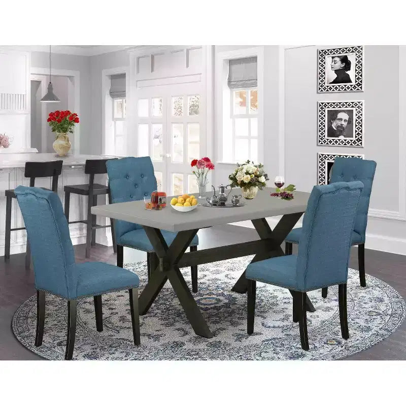 5-Piece Natural Oak Finish Solid Wood Top Dining table with 4 Chairs with
