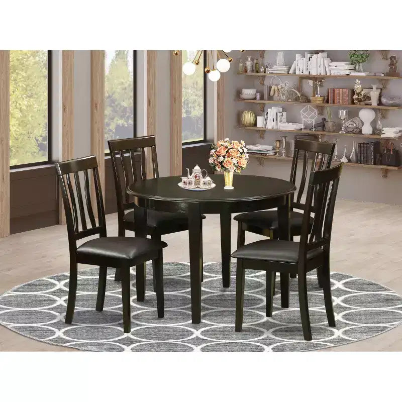 Rustic Round Dining Table Set - Small Kitchen Table with Chairs - Farmhouse Style Table