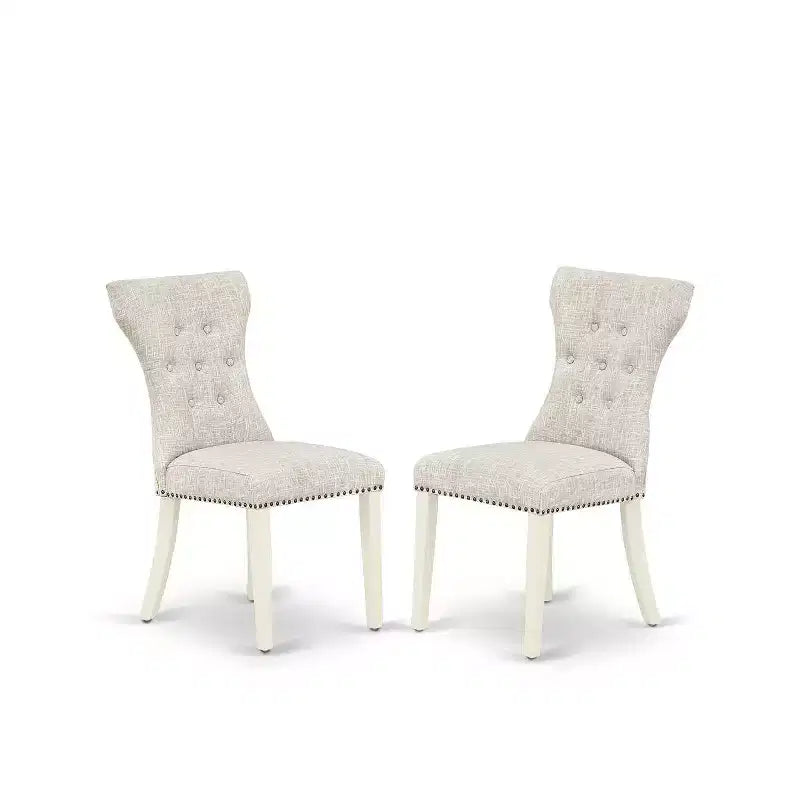 5-Piece Linen White Finish Solid Wood Top - Button Tufted Dining Room Set - Seats 4