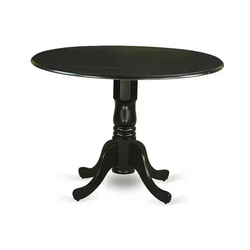 HomeStock 3-Piece Round Black Finish Solid Wood Top Dining Table with 2 Parson Chairs with Drop Leaf