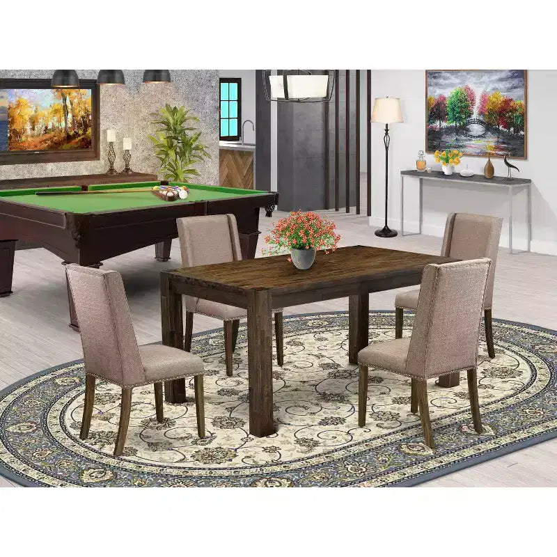 5-Piece Natural Brown Finish Solid Wood Top Rectangular Dining Room Set (Seats-4)