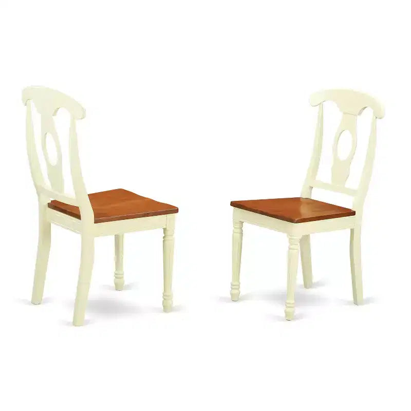 HomeStock 3-Piece Round Buttermilk and Cherry Finish Solid Wood Top Dining Table with 2 Chairs