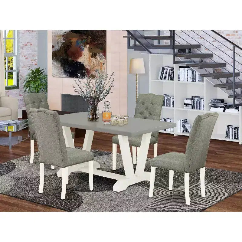 5-Piece Rectangle Natural Oak Finish Solid Wood Top Dining Table with 4 Parson Chair with