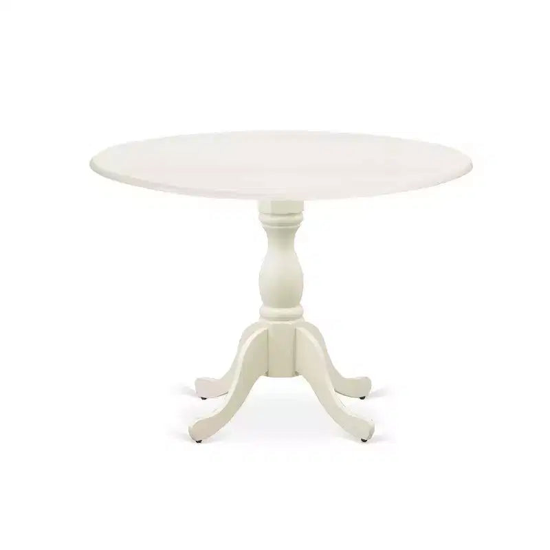 HomeStock 5-Pc Linen White Finish Solid Wood Top Dining table with 4 Chairs with Drop Leaf Slat Back