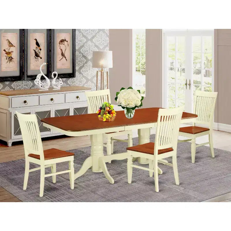 Dinette Set 5 Piece - Mid Century Dining Table & Chairs - Kitchen Table Set - Buttermilk Finish