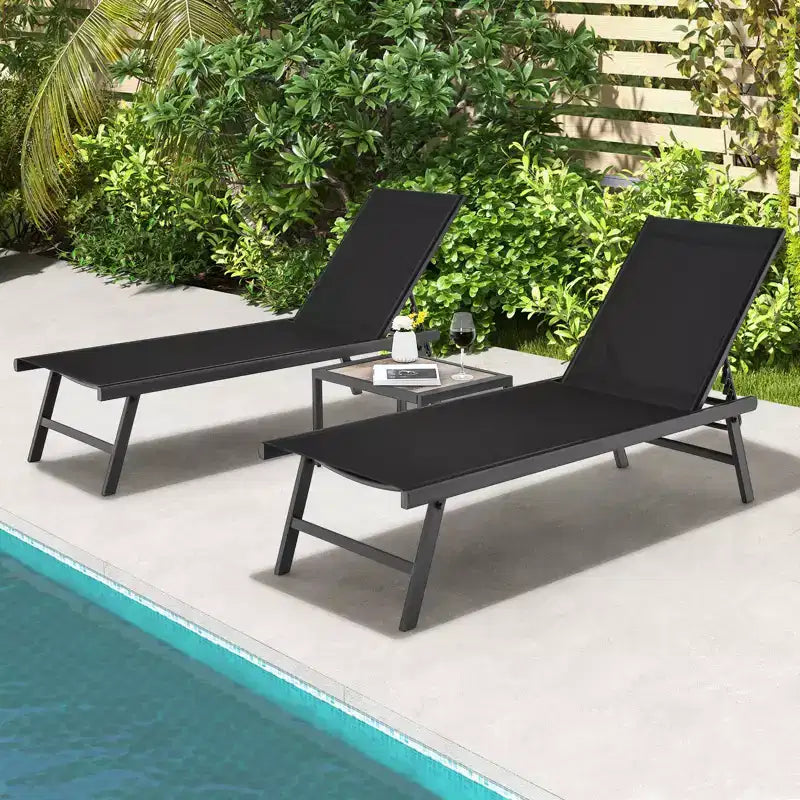 Costway 3pcs Patio Chaise Lounge Set Aluminum Recliner Chair Table Outdoor