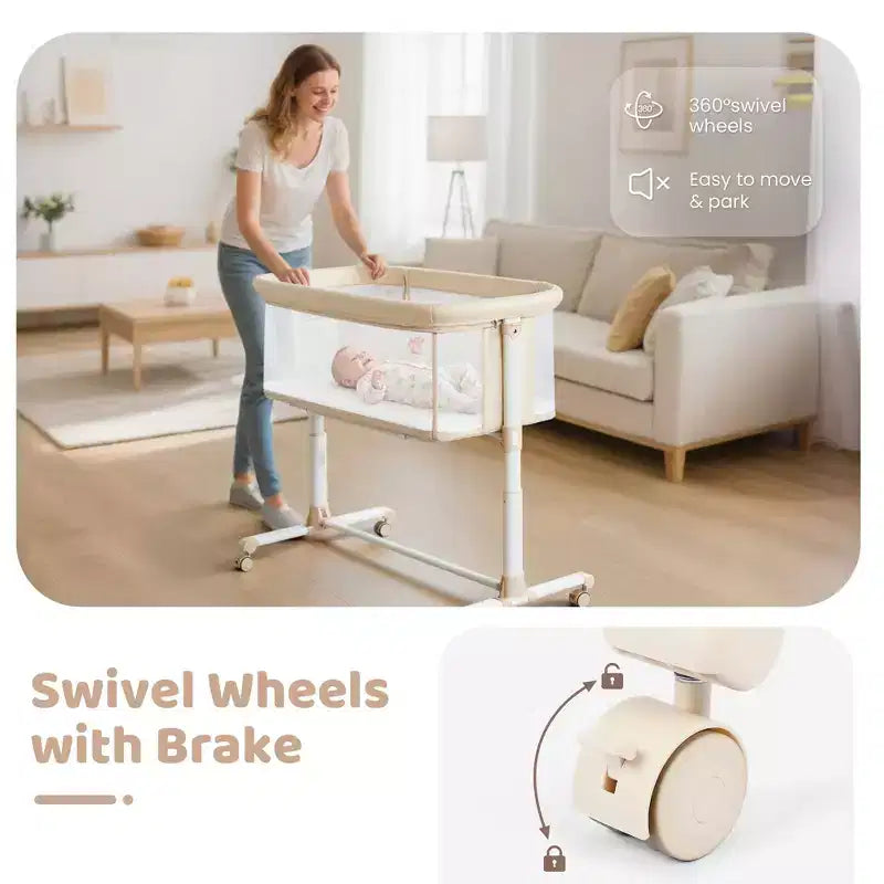 Baby Bassinet with Wheels â€?Beige / Gray / Pink, Bedside Sleeper, for 1 Baby