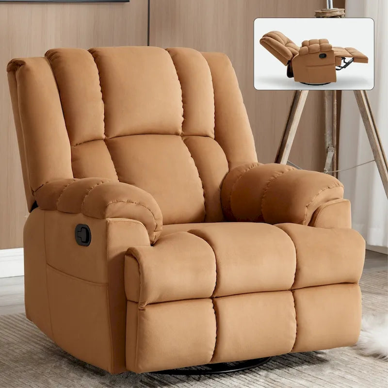 Green Oversized Manual Recliner with Swivel, Rocking, and Fabric Upholstery
