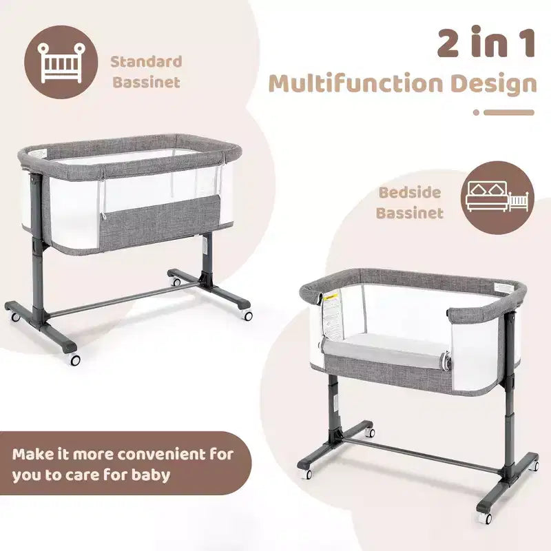 Baby Bassinet with Wheels â€?Beige / Gray / Pink, Bedside Sleeper, for 1 Baby