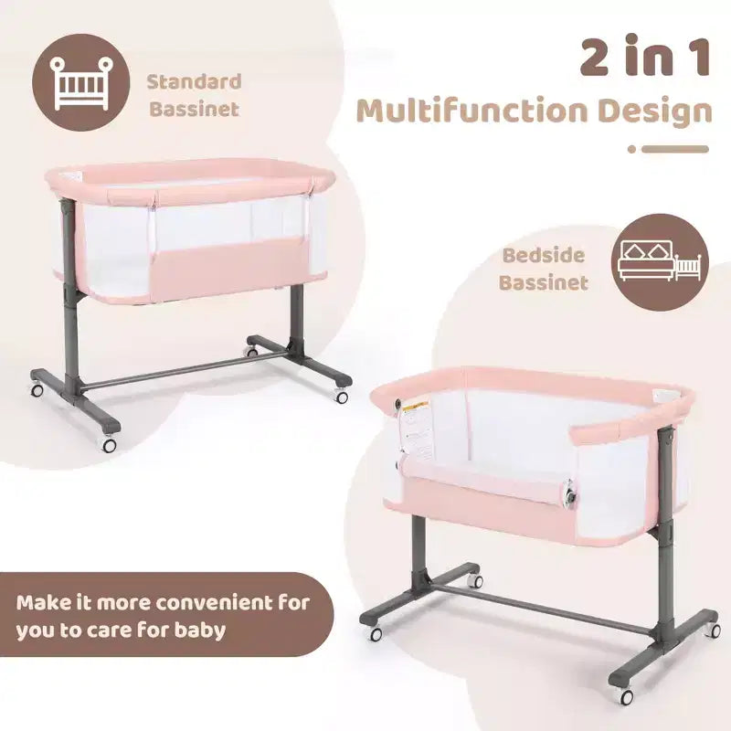 Baby Bassinet with Wheels â€?Beige / Gray / Pink, Bedside Sleeper, for 1 Baby