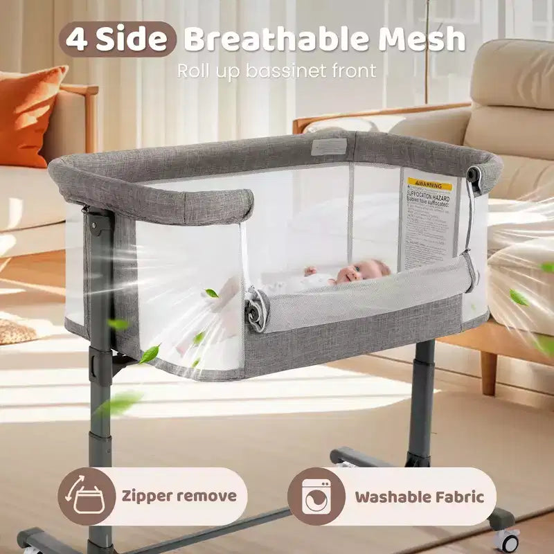 Baby Bassinet with Wheels â€?Beige / Gray / Pink, Bedside Sleeper, for 1 Baby