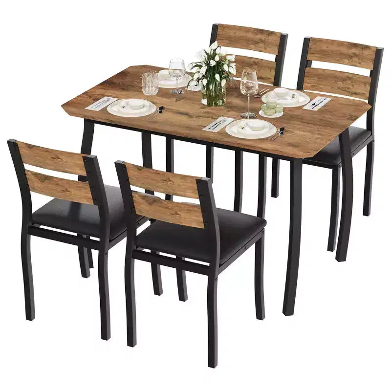 5 Piece Metal Frame Kitchen Table and Chair Set, with Chamfer Design