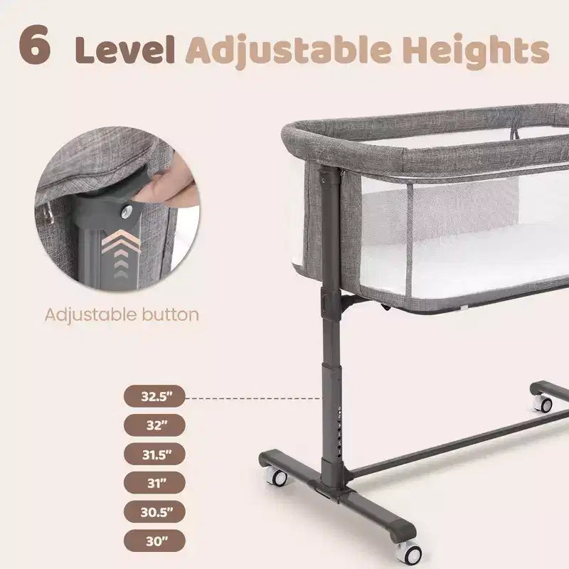 Baby Bassinet with Wheels â€?Beige / Gray / Pink, Bedside Sleeper, for 1 Baby