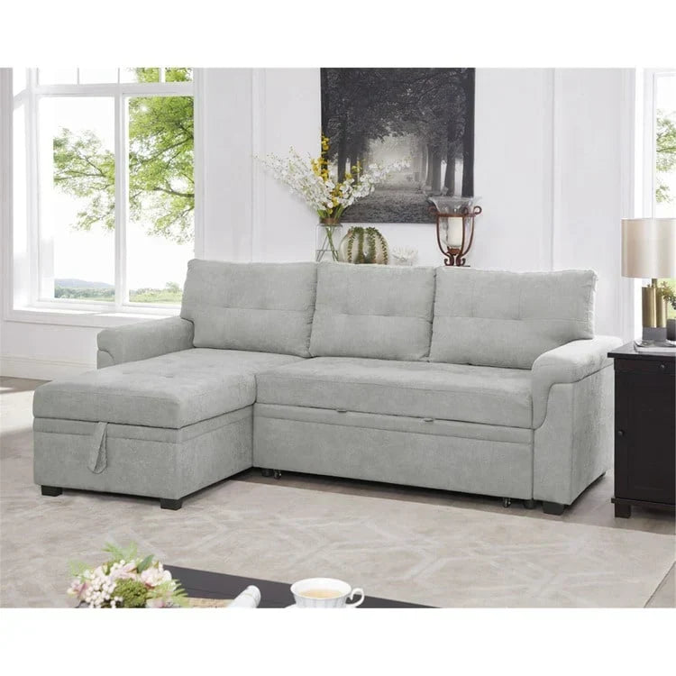 Convertible Reversible Sectional Sofa with Pull-Out Sleeper Bed, Hidden Storage Chaise, and Durable Legs