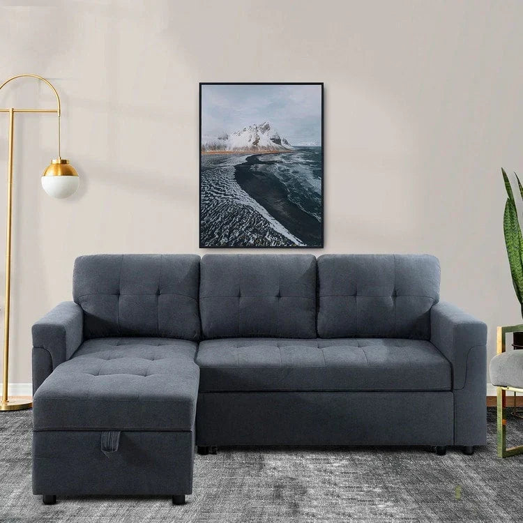 Convertible Reversible Sectional Sofa with Pull-Out Sleeper Bed, Hidden Storage Chaise, and Durable Legs