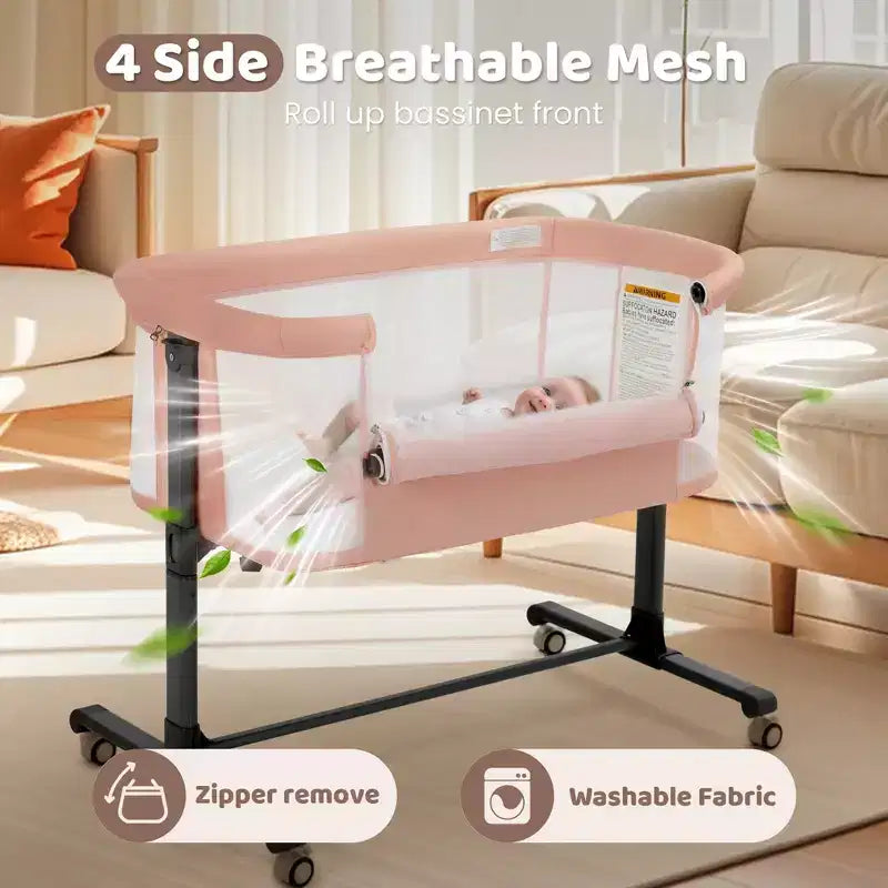 Baby Bassinet with Wheels â€?Beige / Gray / Pink, Bedside Sleeper, for 1 Baby