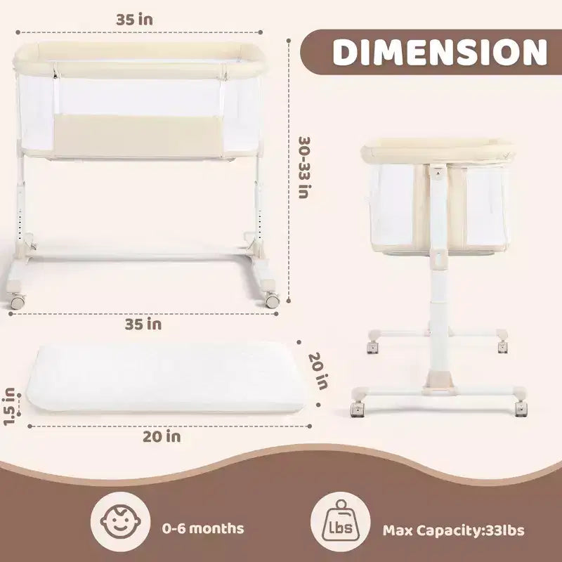 Baby Bassinet with Wheels â€?Beige / Gray / Pink, Bedside Sleeper, for 1 Baby