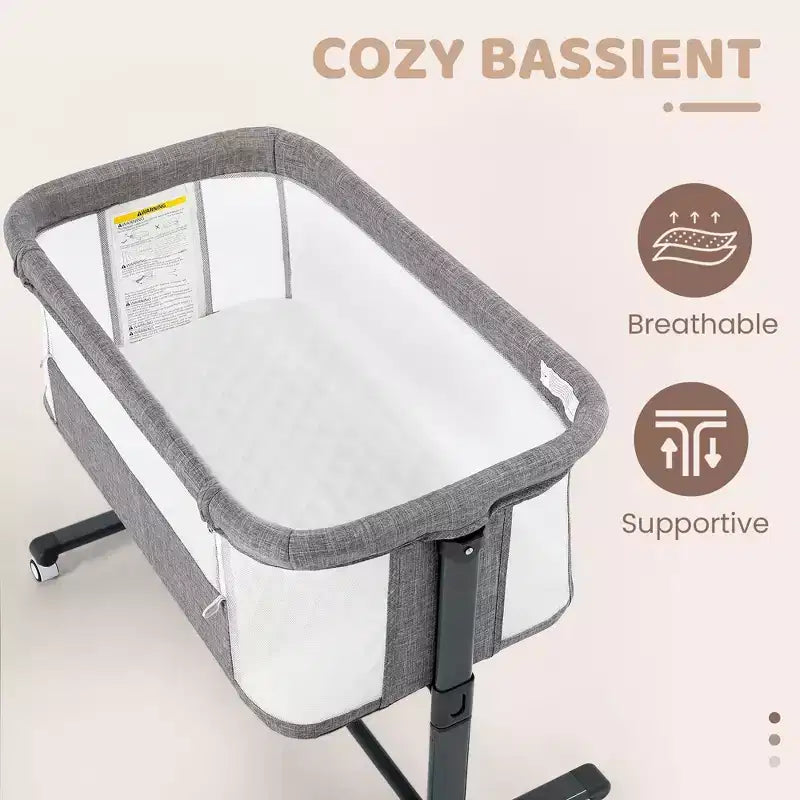 Baby Bassinet with Wheels â€?Beige / Gray / Pink, Bedside Sleeper, for 1 Baby