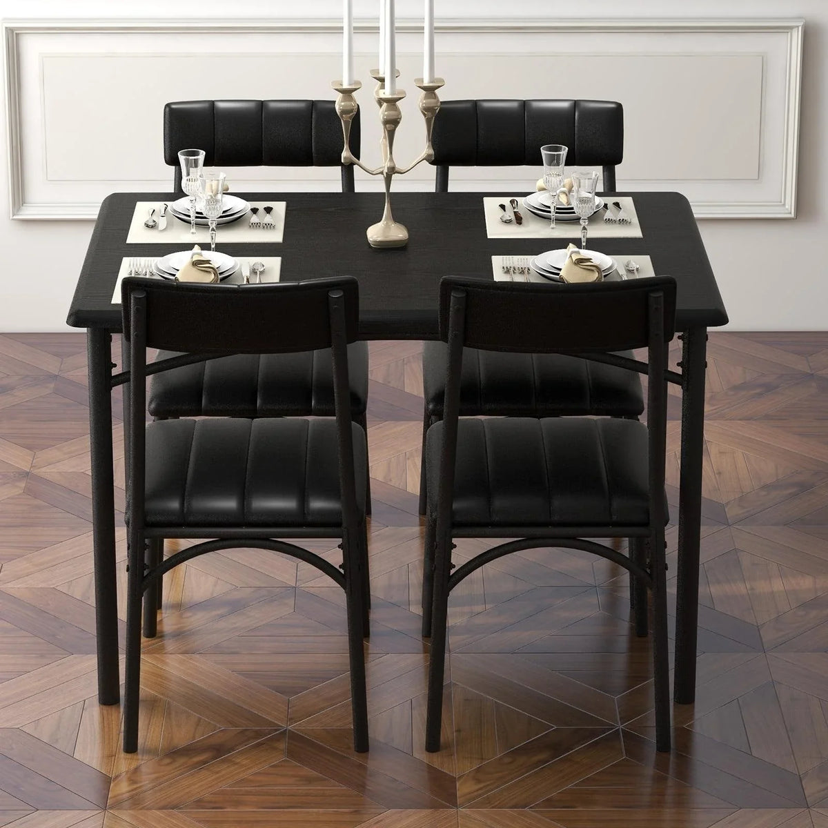 Rectangular Dining Table Set for 4 with Upholstered Chairs