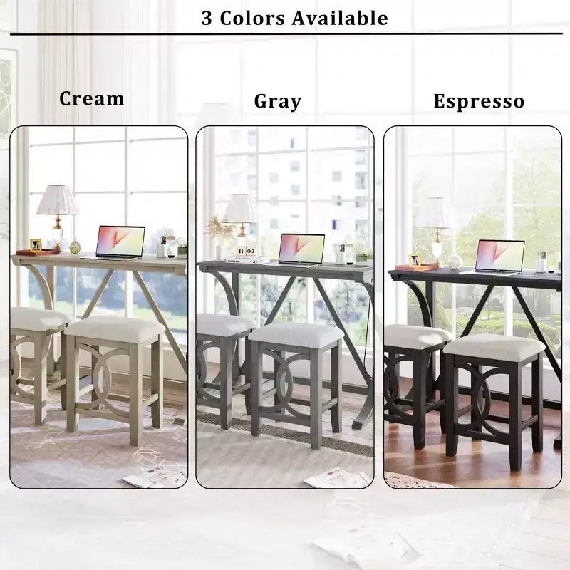 Farmhouse 3-Piece Counter Height Dining Table Set with USB Port and Upholstered Stools-ModernLuxe