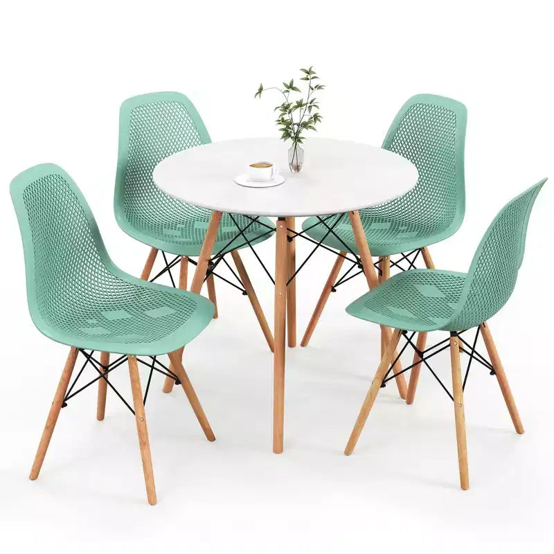 Costway 5 PCS Dining Table Set for 4 Persons Modern Round Table & 4 Chairs with Wood Leg Green/White